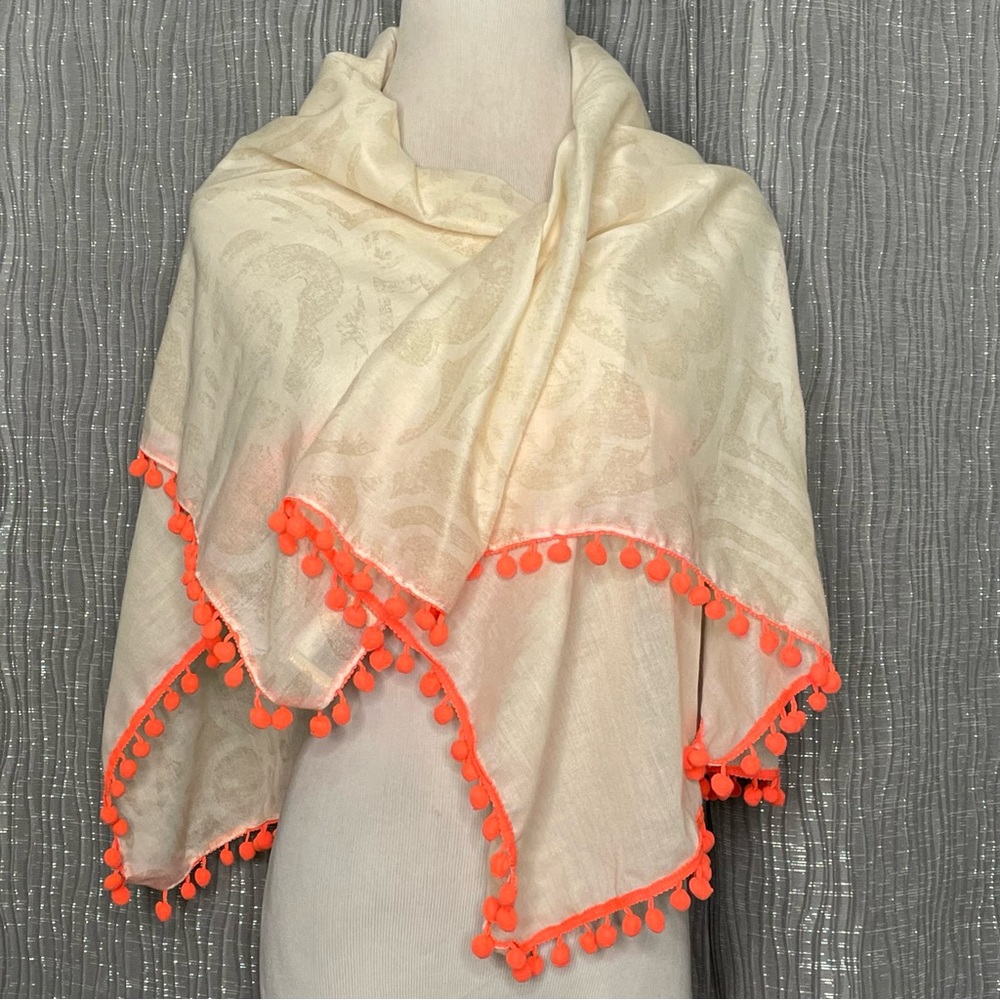 Hollister pom pom trimmed oversized scarf. NWOT